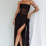 Aysha Strapless Split Maxi Dress Black