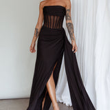 Aysha Strapless Split Maxi Dress Black