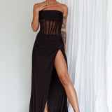 Aysha Strapless Split Maxi Dress Black
