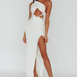Kiah Twist Accent Thigh Split Midi Dress White