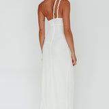 Kiah Twist Accent Thigh Split Midi Dress White