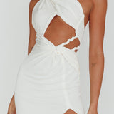 Kiah Twist Accent Thigh Split Midi Dress White