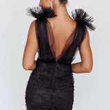 Ludivine Shoulder Accent Mesh Mini Dress Black Glitter
