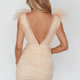 Ludivine Shoulder Accent Mesh Mini Dress Champagne