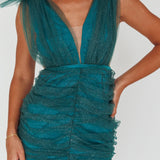 Ludivine Shoulder Accent Mesh Mini Dress Glitter Green