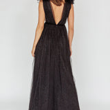 Ludivine Shoulder Accent Mesh Midi Dress Glitter Black