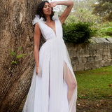 Ludivine Shoulder Accent Mesh Midi Dress Glitter White