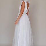 Ludivine Shoulder Accent Mesh Midi Dress Glitter White
