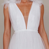 Ludivine Shoulder Accent Mesh Midi Dress Glitter White