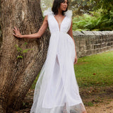 Ludivine Shoulder Accent Mesh Midi Dress Glitter White