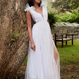 Ludivine Shoulder Accent Mesh Midi Dress Glitter White