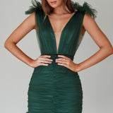 Ludivine Shoulder Accent Mesh Mini Dress Green