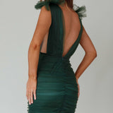 Ludivine Shoulder Accent Mesh Mini Dress Green