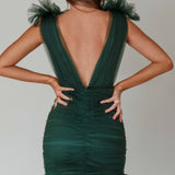 Ludivine Shoulder Accent Mesh Mini Dress Green