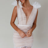 Ludivine Shoulder Accent Mesh Mini Dress White