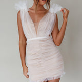 Ludivine Shoulder Accent Mesh Mini Dress White
