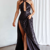 Kimba High Split Sequin Dress Black