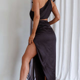 Alessa One-Shoulder Midi Dress Black