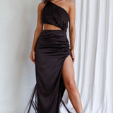 Alessa One-Shoulder Midi Dress Black