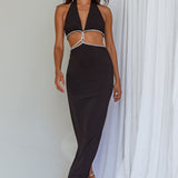 Starlight Stroll Cut-Out Diamante Dress Black