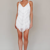 Vintage Charm Fringe Mini Dress White