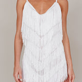 Vintage Charm Fringe Mini Dress White
