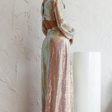 Inna Long Sleeve Cut-Out Maxi Dress Sequin Rose Gold