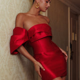Magnolia Off-Shoulder Mini Dress Wine