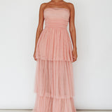 Haeven Tiered Strapless Maxi Dress Blush