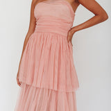 Haeven Tiered Strapless Maxi Dress Blush