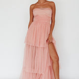 Haeven Tiered Strapless Maxi Dress Blush