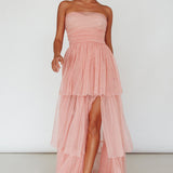Haeven Tiered Strapless Maxi Dress Blush