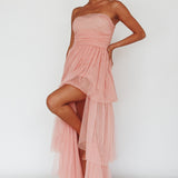 Haeven Tiered Strapless Maxi Dress Blush