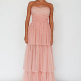 Haeven Tiered Strapless Maxi Dress Blush