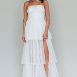 Haeven Tiered Strapless Maxi Dress White