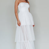 Haeven Tiered Strapless Maxi Dress White