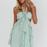 Santiago Cut-Out Ruffle Mini Dress Sage