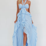 Santiago Cut-Out Ruffle Maxi Dress Ice Blue