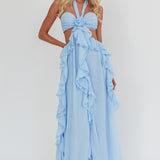 Santiago Cut-Out Ruffle Maxi Dress Ice Blue