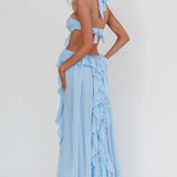 Santiago Cut-Out Ruffle Maxi Dress Ice Blue