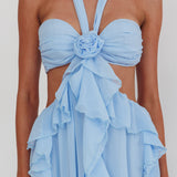 Santiago Cut-Out Ruffle Maxi Dress Ice Blue