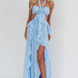 Santiago Cut-Out Ruffle Maxi Dress Ice Blue
