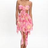 Santiago Cut-Out Ruffle Mini Dress Print Pink