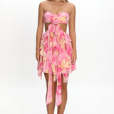 Santiago Cut-Out Ruffle Mini Dress Print Pink