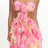 Santiago Cut-Out Ruffle Mini Dress Print Pink