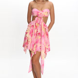 Santiago Cut-Out Ruffle Mini Dress Print Pink