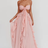 Santiago Cut-Out Ruffle Maxi Dress Blush