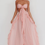 Santiago Cut-Out Ruffle Maxi Dress Blush