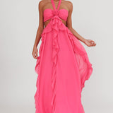 Santiago Cut-Out Ruffle Maxi Dress Fuchsia