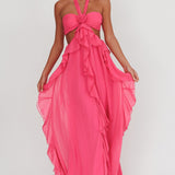 Santiago Cut-Out Ruffle Maxi Dress Fuchsia